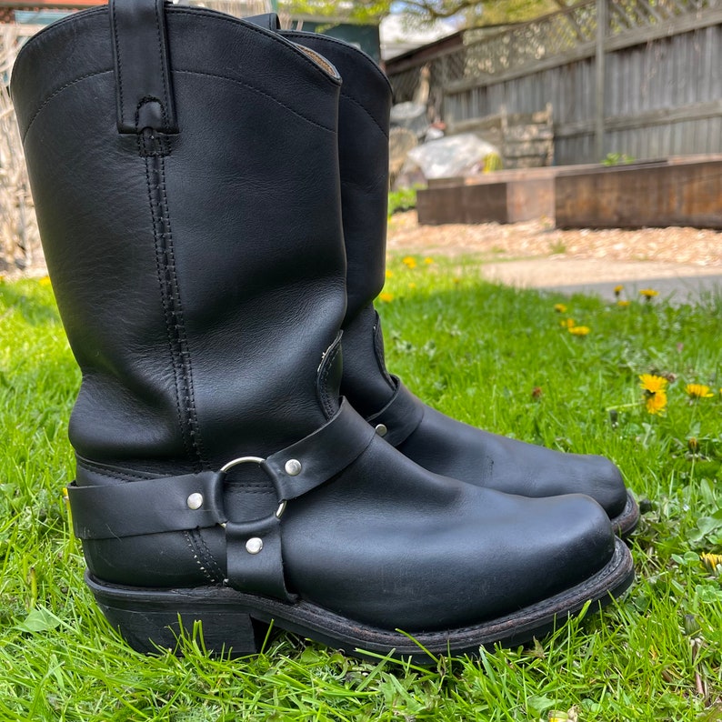 Canada West Wes Black Leather Motorcycle Boots Harness Buckle