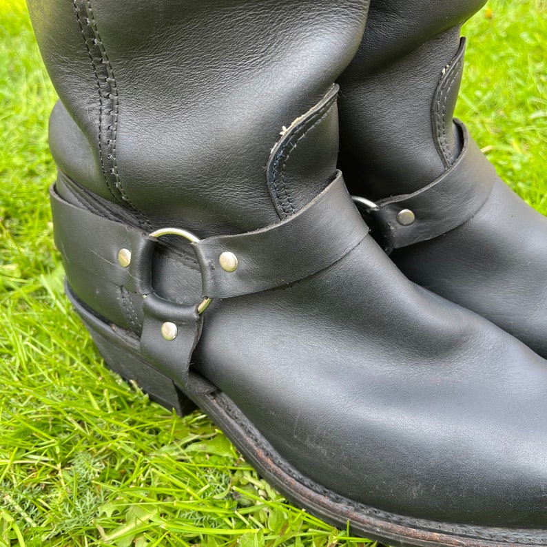 Canada West Wes Black Leather Motorcycle Boots Harness Buckle