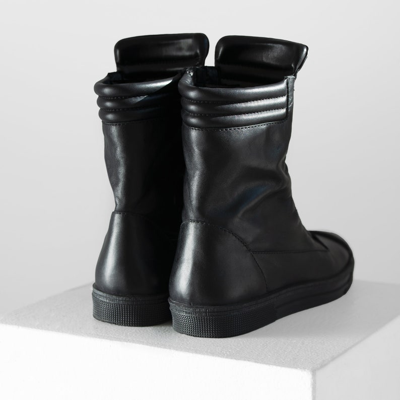 Ribbed Leather Sneaker Boots Moto Sneaker Boots Zip Ankle