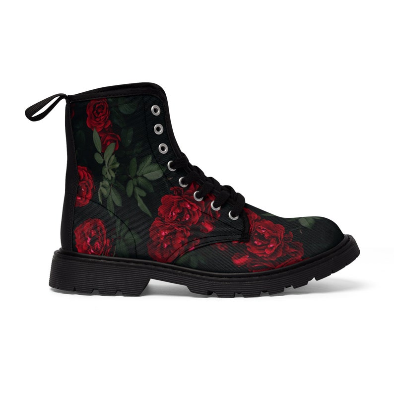 Red Rose All Over Print Women's Canvas Boots
