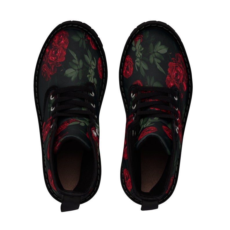 Red Rose All Over Print Women's Canvas Boots