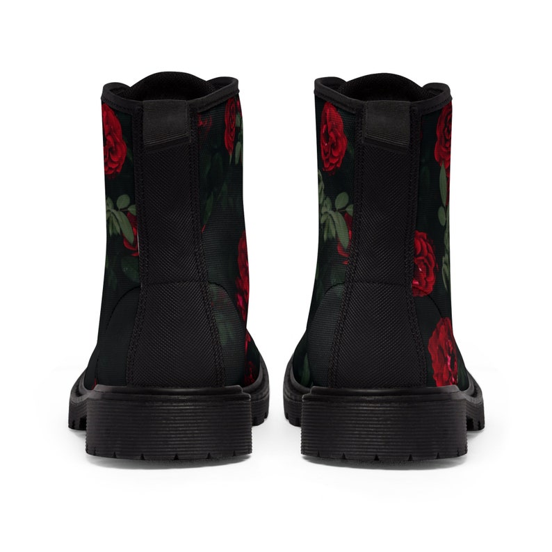 Red Rose All Over Print Women's Canvas Boots