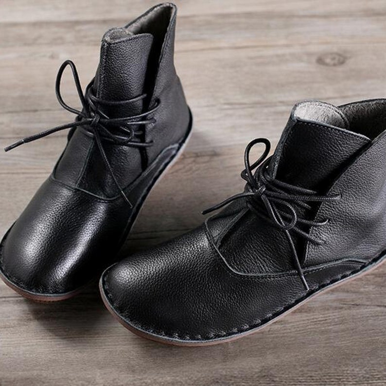 Handmade Women Black Warm Leather Bootsankle Boots for