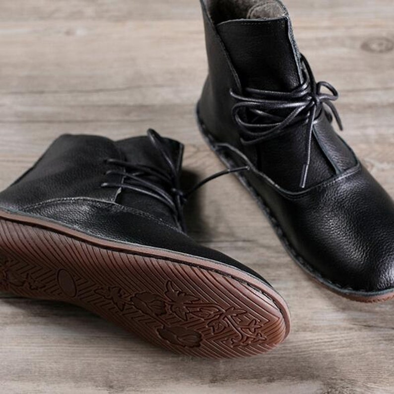 Handmade Women Black Warm Leather Bootsankle Boots for