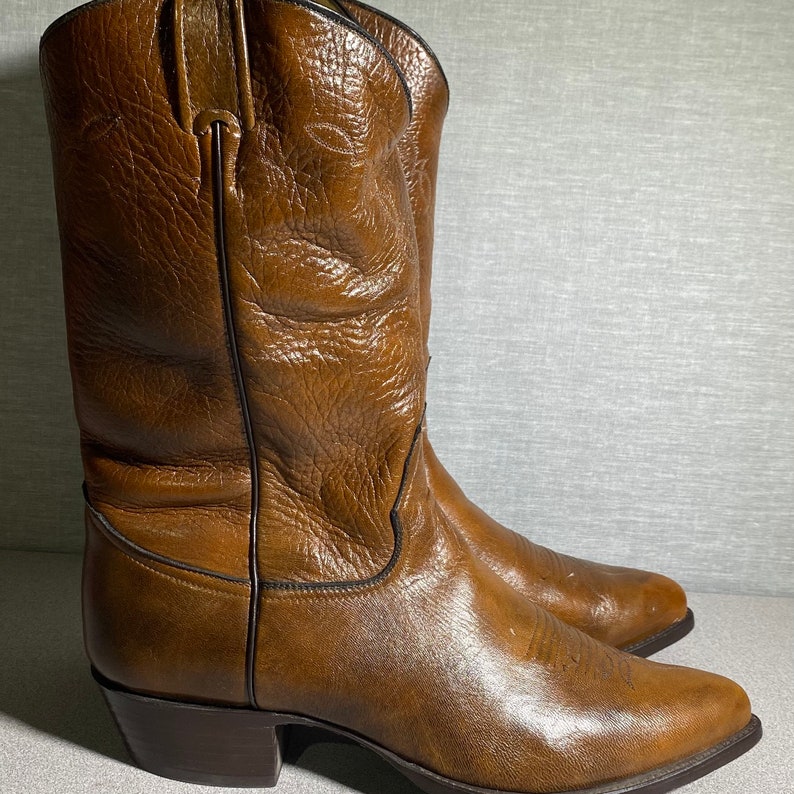 Larry Mahan Brown Elk Leather Western Boots Men's Size 13