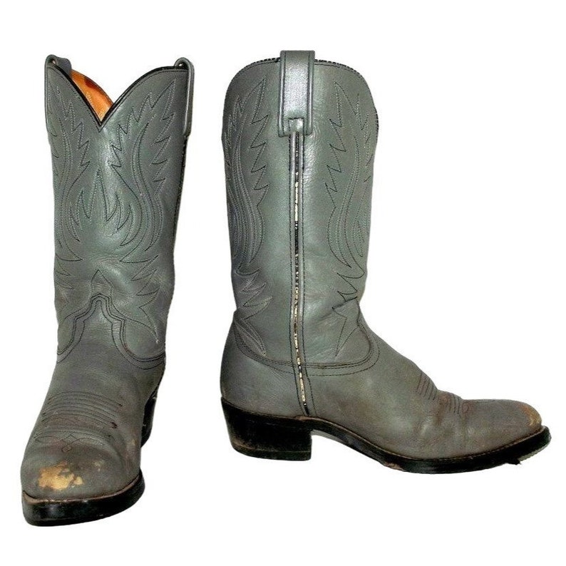 Vintage Cowboy Boots Mens 8.5 EE Extra Wide Width Gray Leather