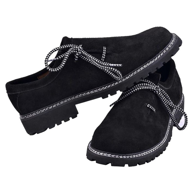 Bavarian Men's Suede Leather Shoes Black Authentic