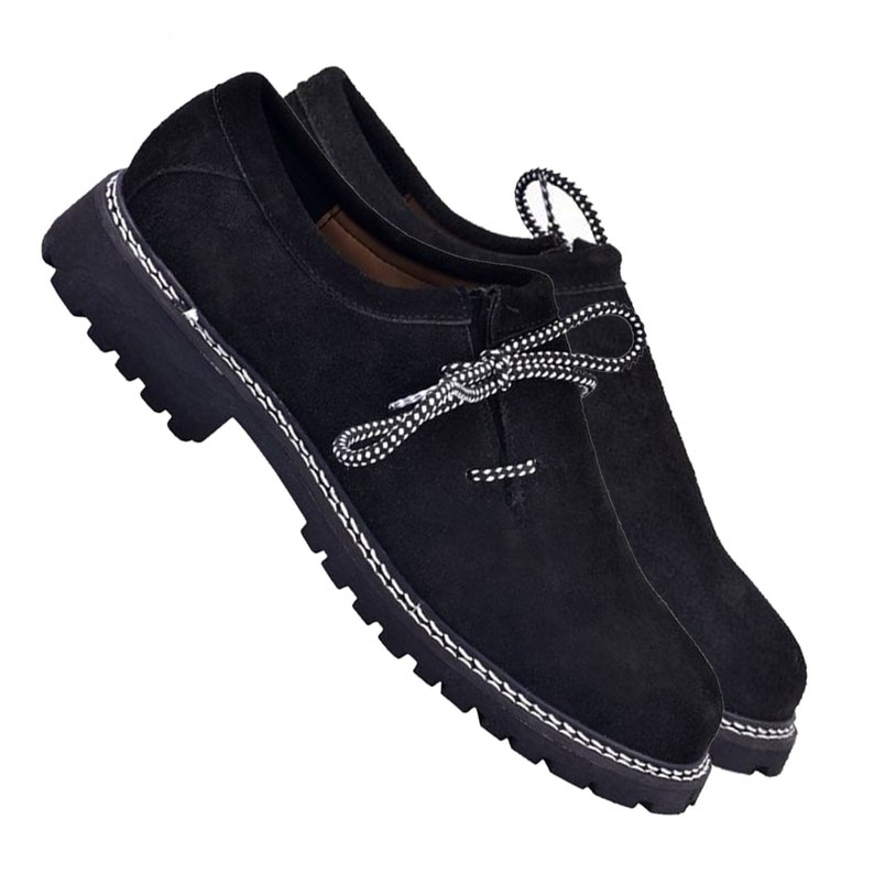 Bavarian Men's Suede Leather Shoes Black Authentic