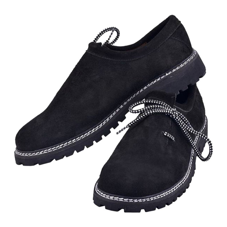Bavarian Men's Suede Leather Shoes Black Authentic
