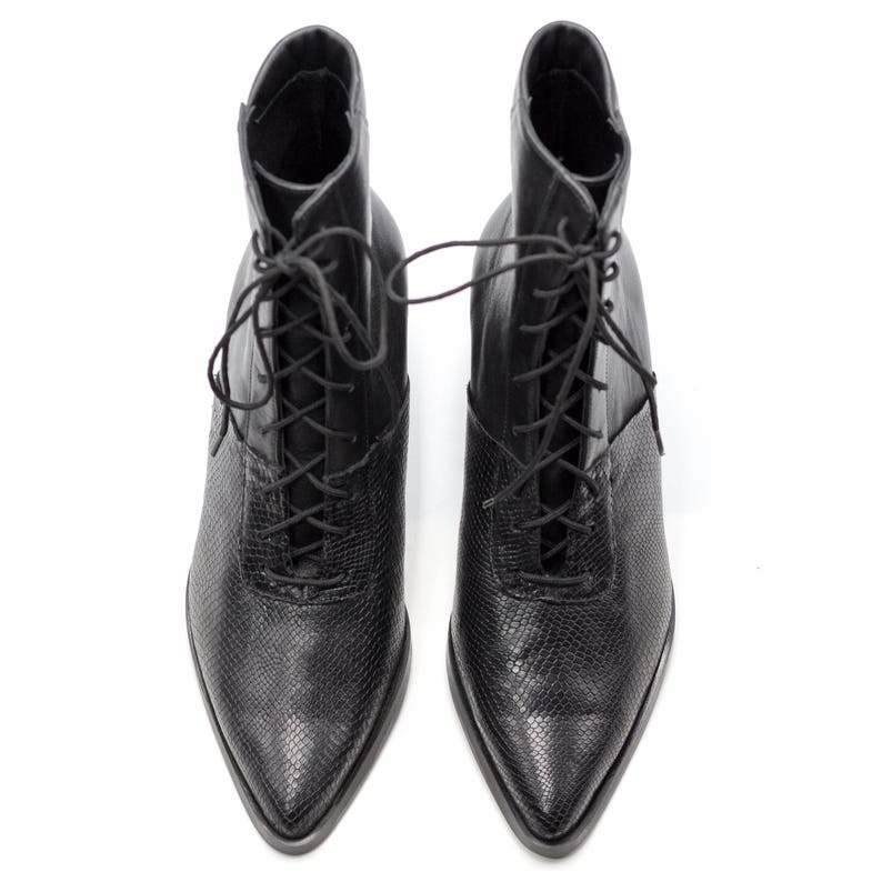 Black Lace up Ankle Boots for Women Black Booties With Snake