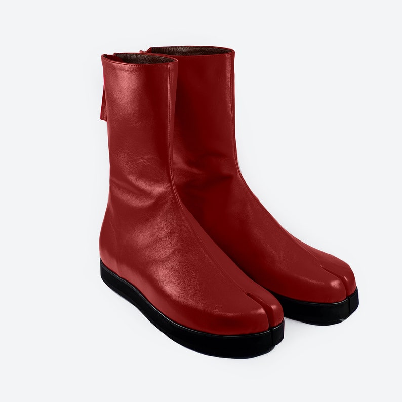 Handmade Red Men's Leather Tabi Shoes