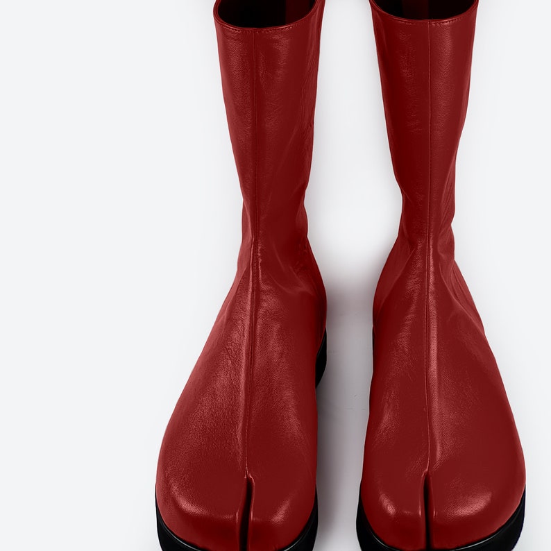 Handmade Red Men's Leather Tabi Shoes