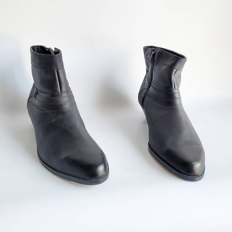 80s Men's Boots Leather Boots Charcoal Black Leather Boots