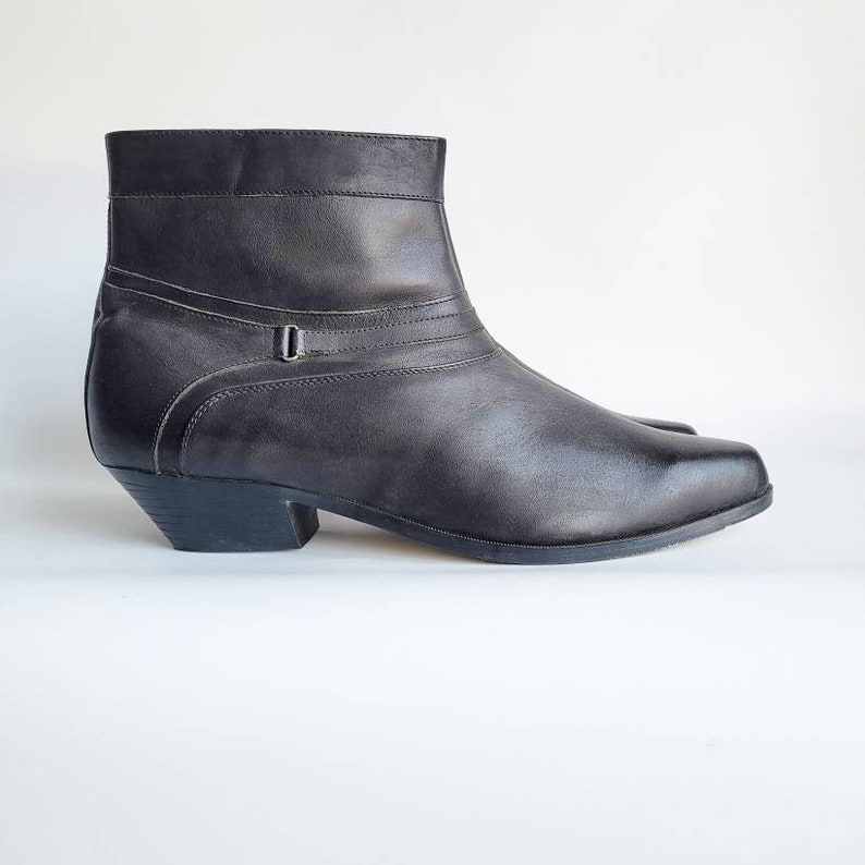 80s Men's Boots Leather Boots Charcoal Black Leather Boots