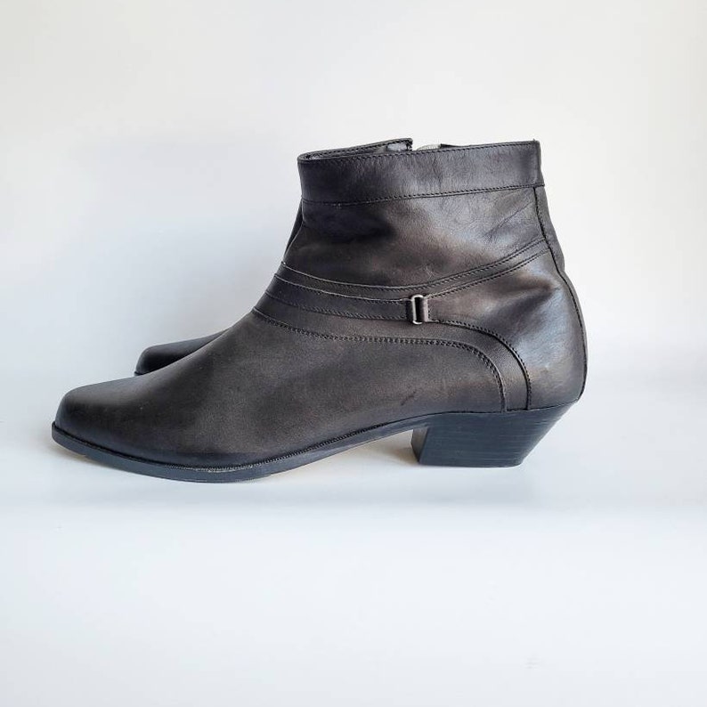 80s Men's Boots Leather Boots Charcoal Black Leather Boots