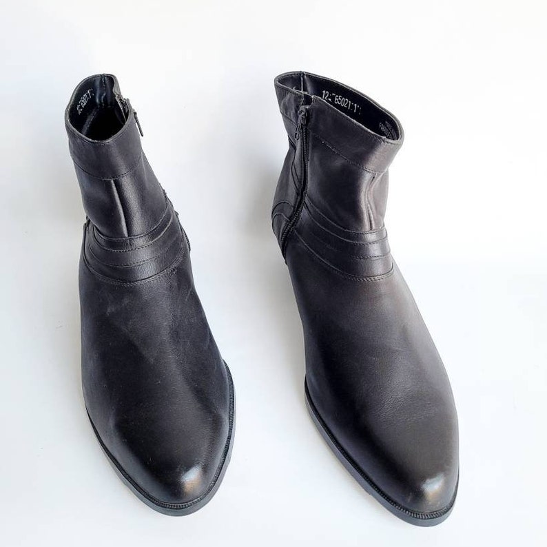 80s Men's Boots Leather Boots Charcoal Black Leather Boots