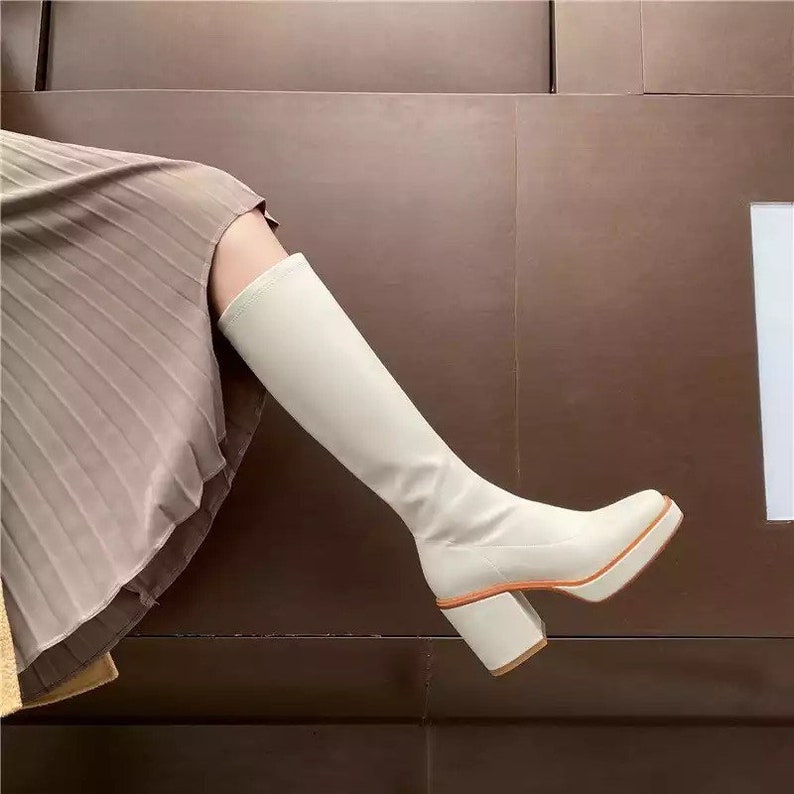 Chic Platform Knee High Boots Square Toe Fashionable