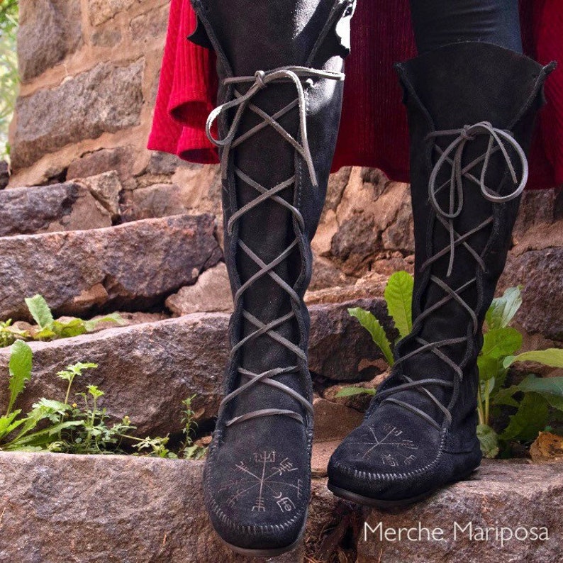 Viking Boots Norse Compass Yggdrasil by Merche Mariposa