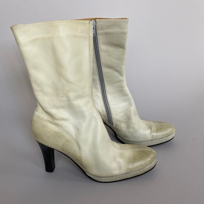 Off White Leather Boots Size 38 Vintage White Platform Boots