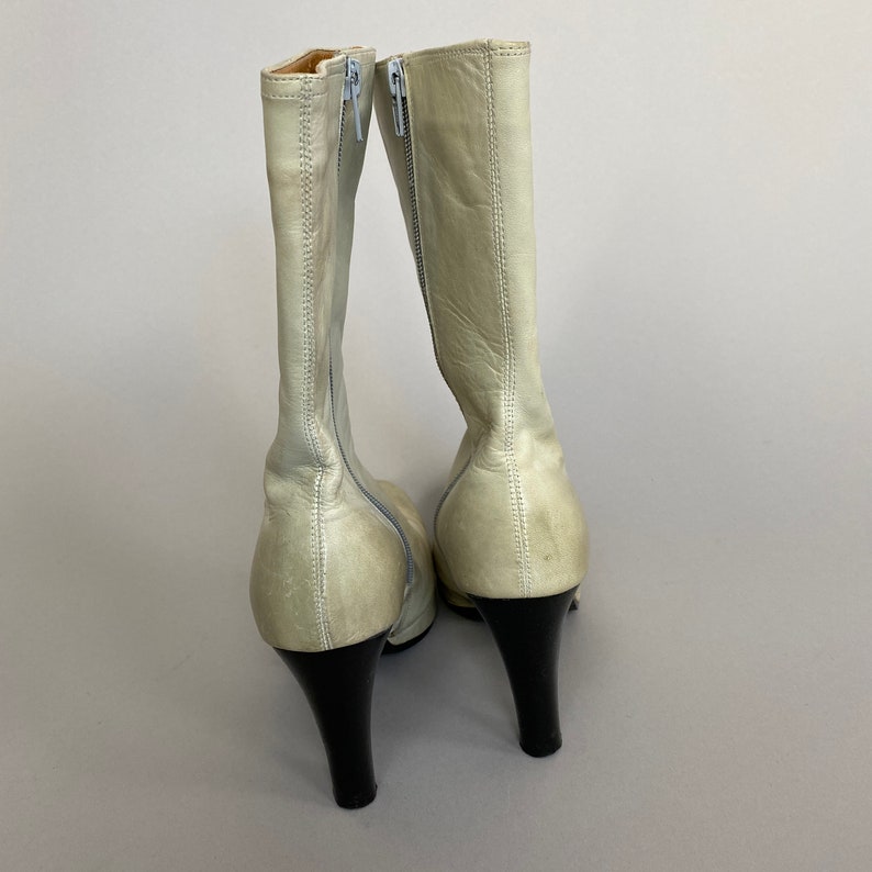Off White Leather Boots Size 38 Vintage White Platform Boots