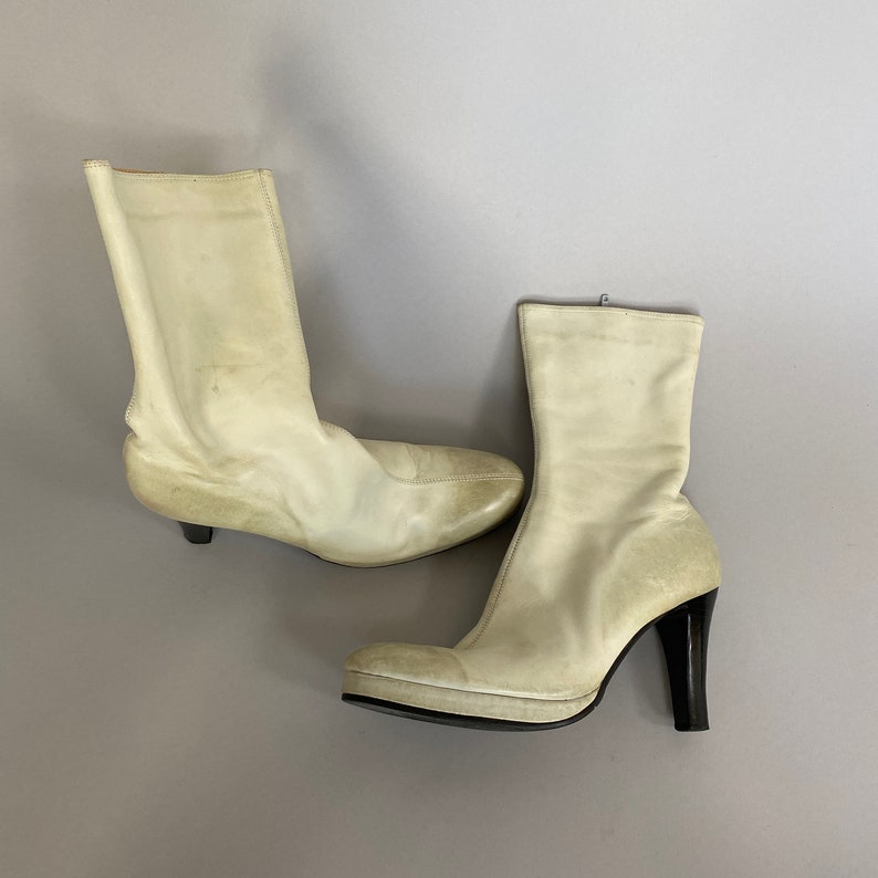 Off White Leather Boots Size 38 Vintage White Platform Boots