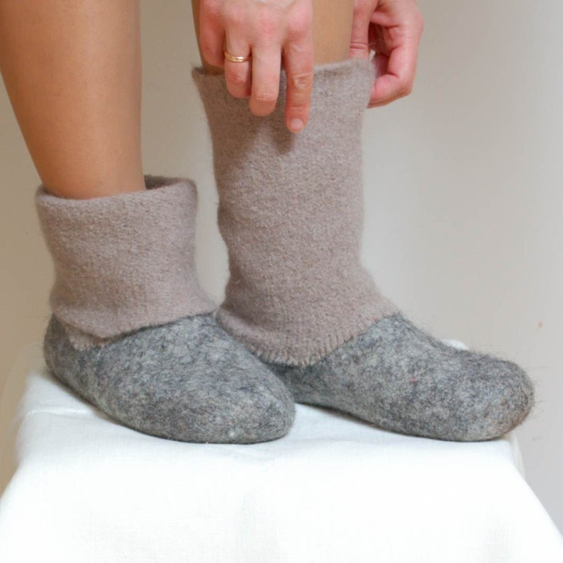 Felted Wool Slipper Boots Grey Organic Wool Felt Boots