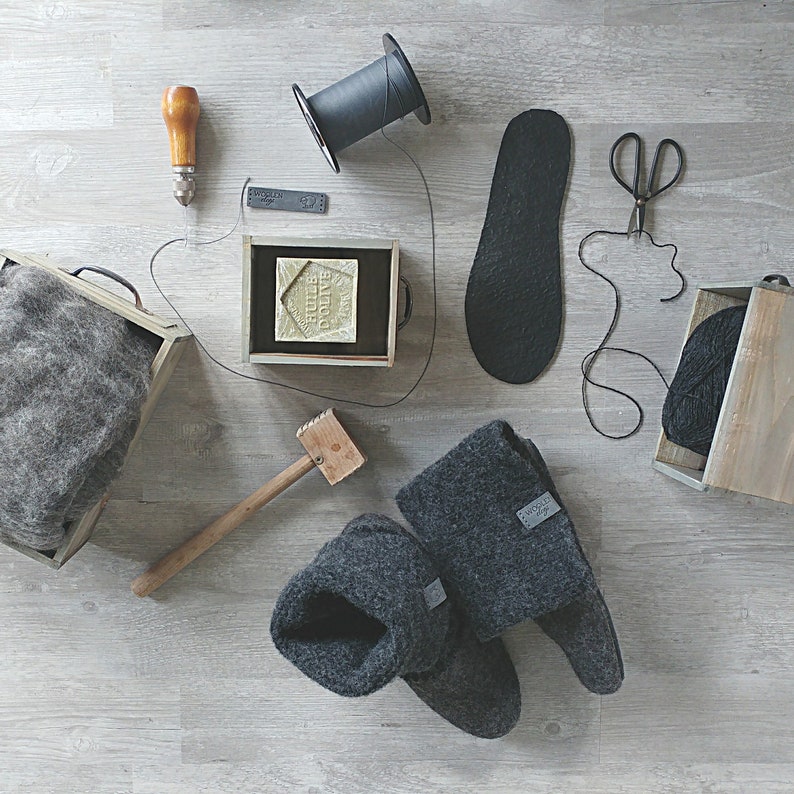 Felted Wool Slipper Boots Grey Organic Wool Felt Boots