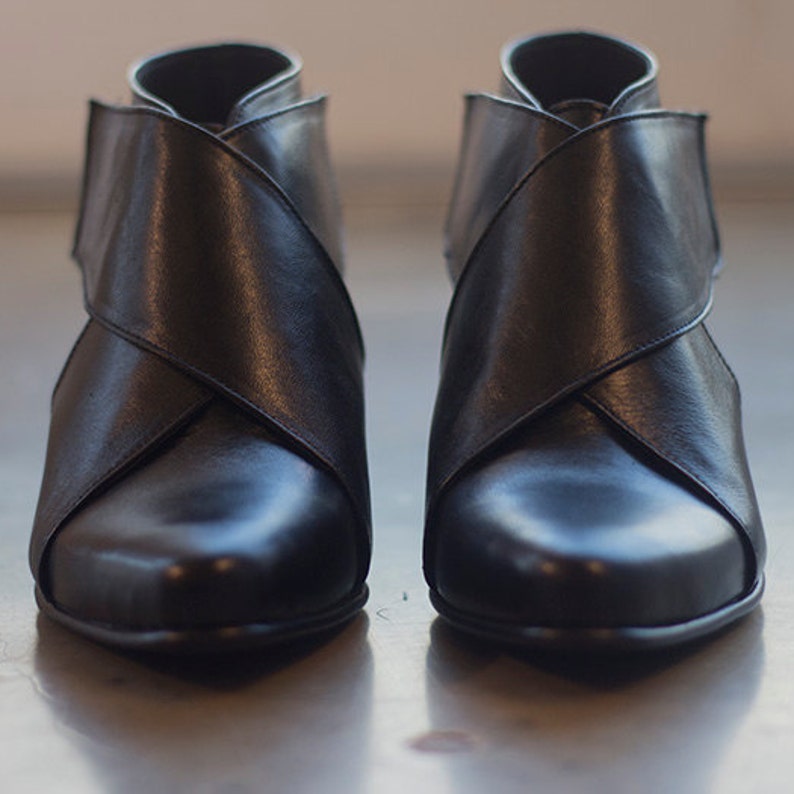 Black Leather Ankle Booties Women's Black Boots Leather