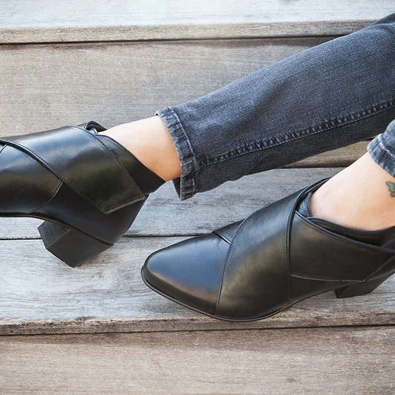 Black Leather Ankle Booties Women's Black Boots Leather
