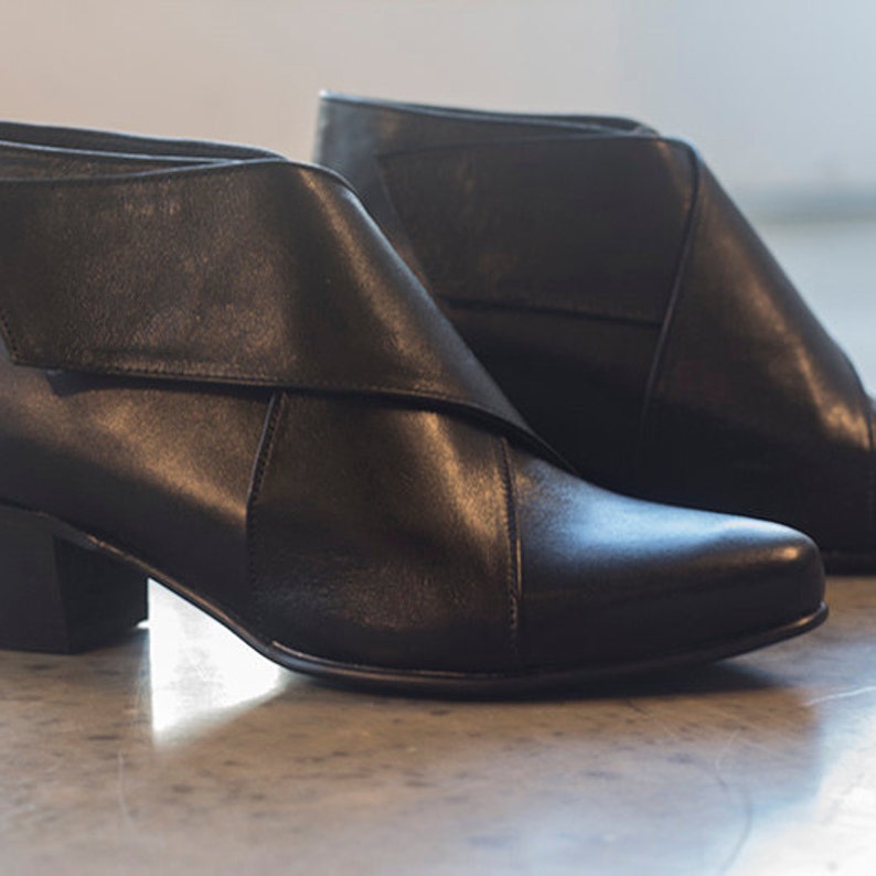 Black Leather Ankle Booties Women's Black Boots Leather
