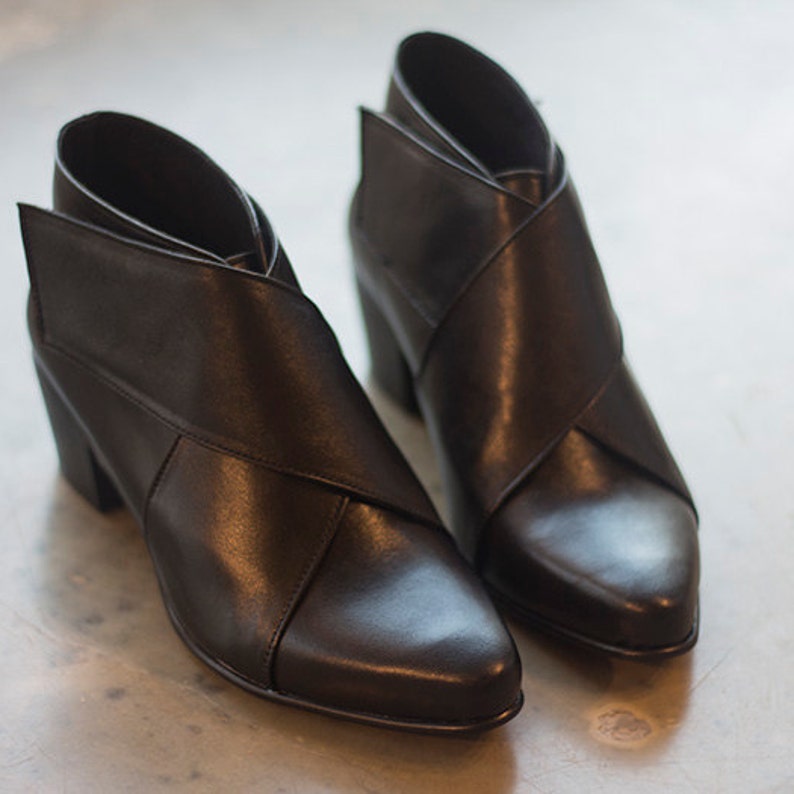 Black Leather Ankle Booties Women's Black Boots Leather