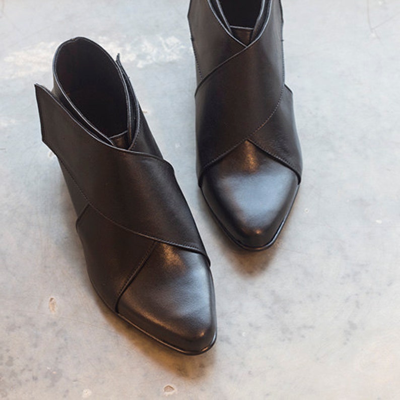Black Leather Ankle Booties Women's Black Boots Leather