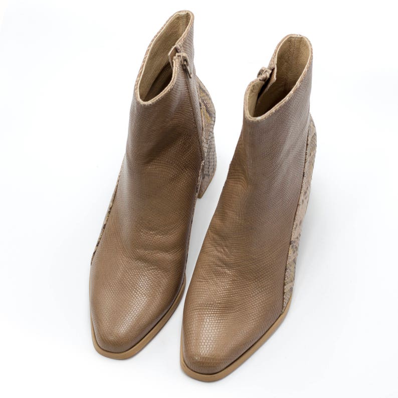 Snake Skin Boots Handmade Brown Leather Women Ankle Boots
