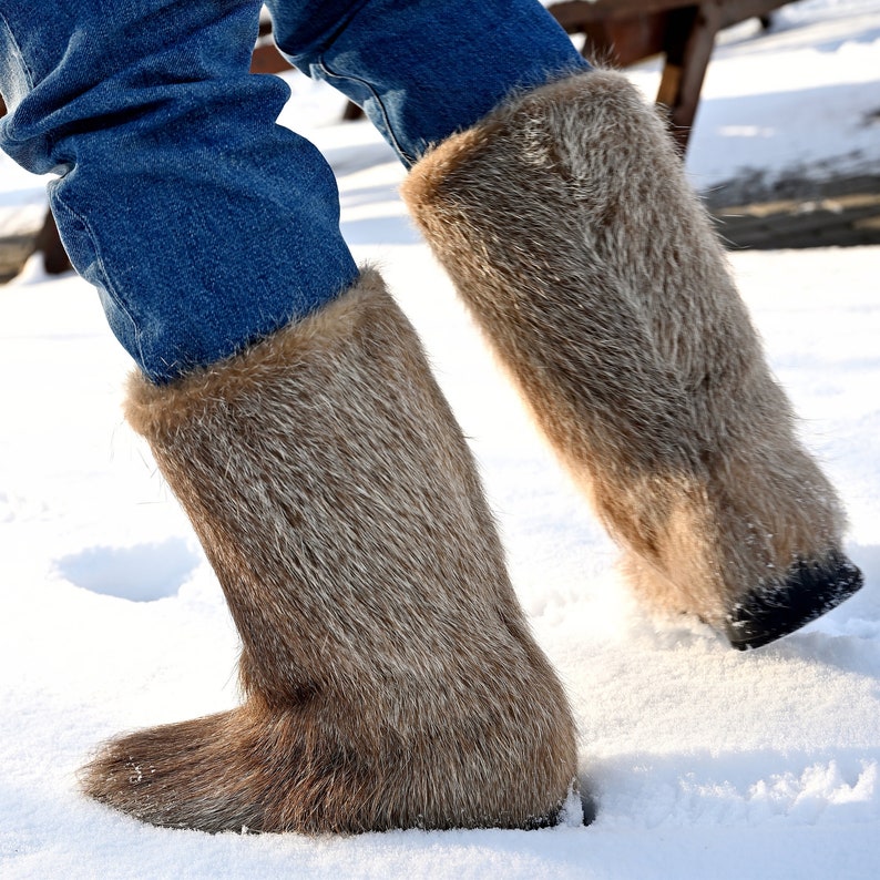 Men's Genuine Fur Mukluks Long Fur Winter Viking Boots
