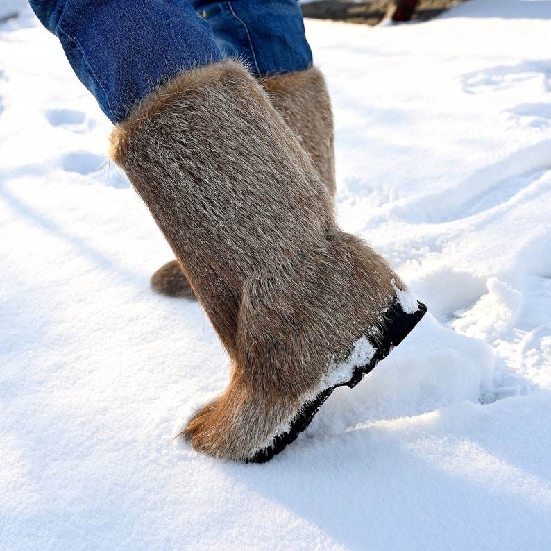 Men's Genuine Fur Mukluks Long Fur Winter Viking Boots