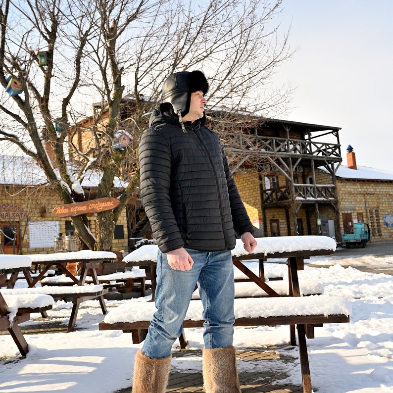 Men's Genuine Fur Mukluks Long Fur Winter Viking Boots