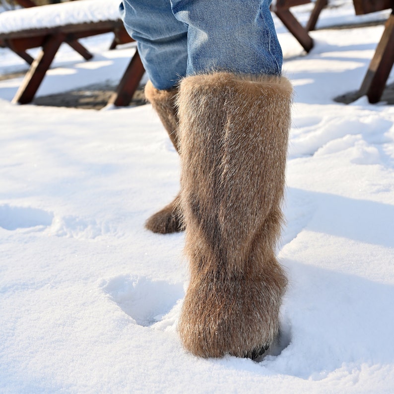 Men's Genuine Fur Mukluks Long Fur Winter Viking Boots