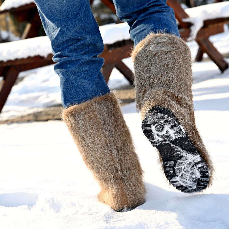 Men's Genuine Fur Mukluks Long Fur Winter Viking Boots