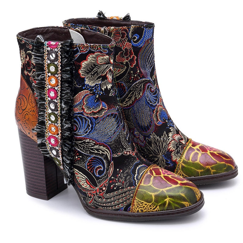 Vintage Ankle Boots Handmade Ankle Boots Chunky Heel Glossy
