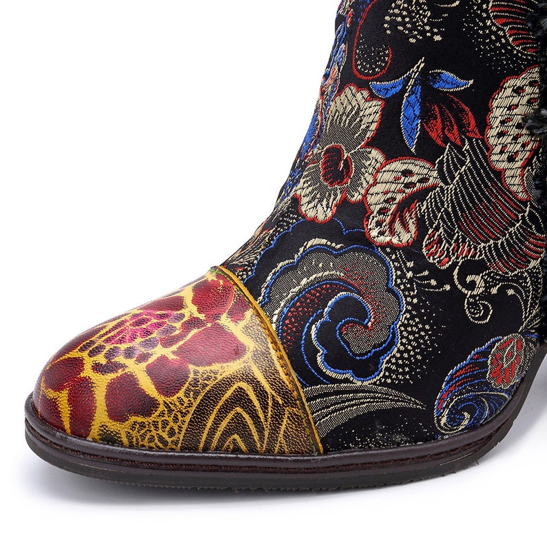 Vintage Ankle Boots Handmade Ankle Boots Chunky Heel Glossy