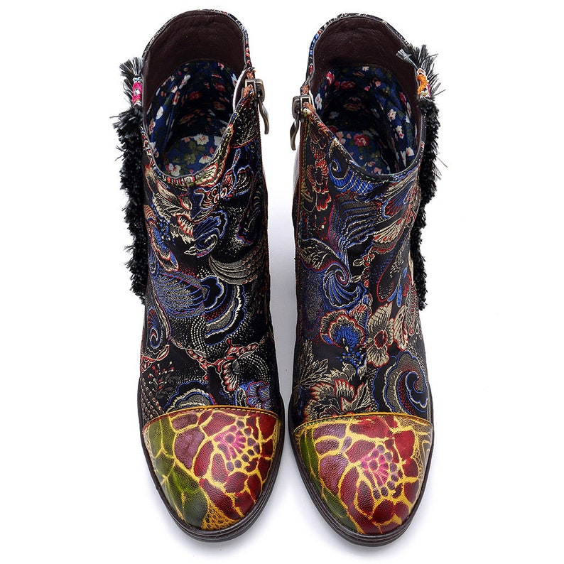 Vintage Ankle Boots Handmade Ankle Boots Chunky Heel Glossy
