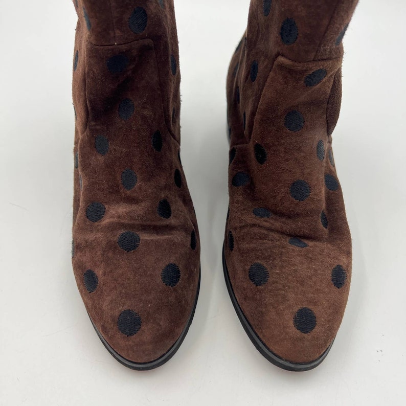 Vintage Perry Ellis Suede Polka Dot Boots Chocolate Brown Faux