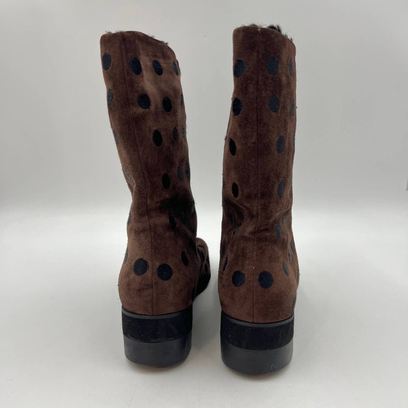 Vintage Perry Ellis Suede Polka Dot Boots Chocolate Brown Faux