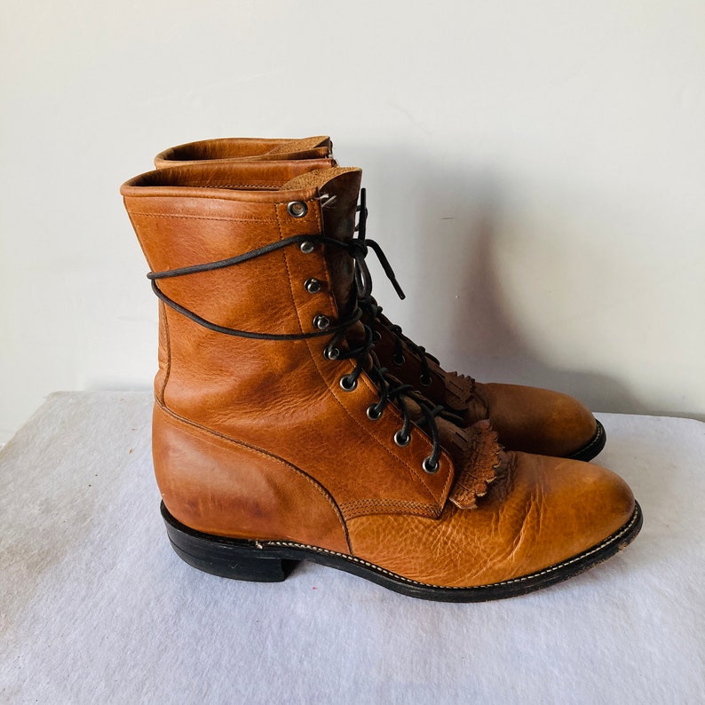 Sz 10 D Vintage Warm Caramel Brown Leather Justin Lace up