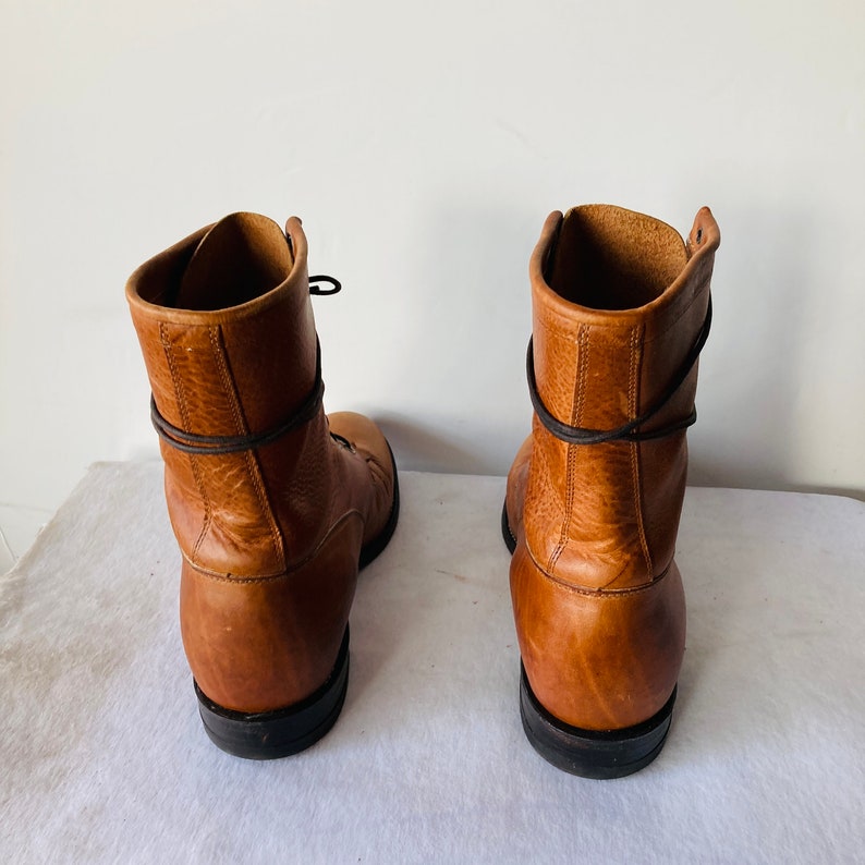 Sz 10 D Vintage Warm Caramel Brown Leather Justin Lace up