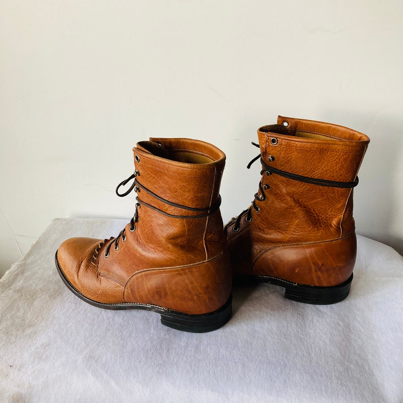 Sz 10 D Vintage Warm Caramel Brown Leather Justin Lace up