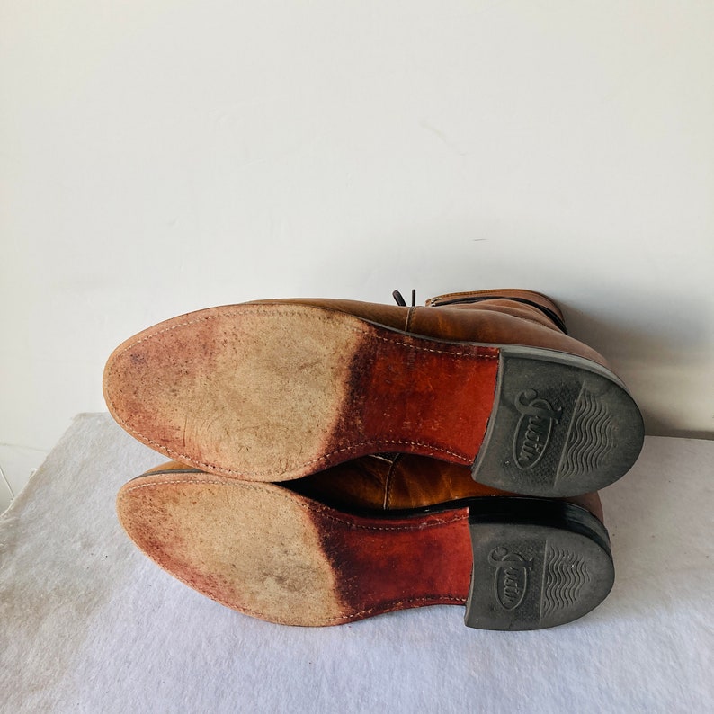 Sz 10 D Vintage Warm Caramel Brown Leather Justin Lace up
