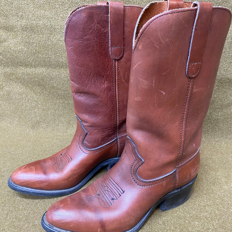 80's Sears Cowboy Western Ranch Leather Boots Size 10 Made