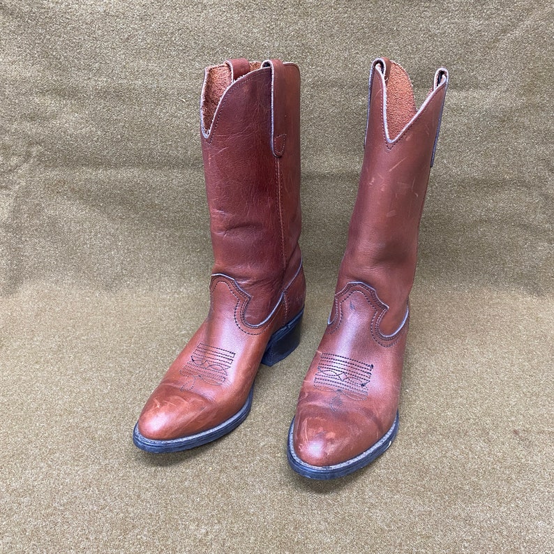 80's Sears Cowboy Western Ranch Leather Boots Size 10 Made