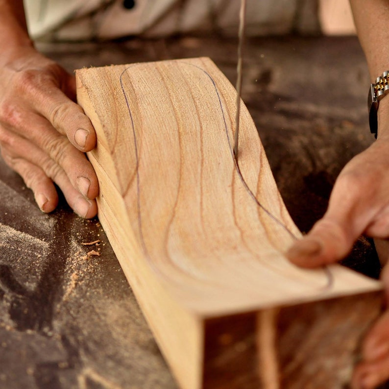 Wave Hand Carved Wood Platform Wedge Heel